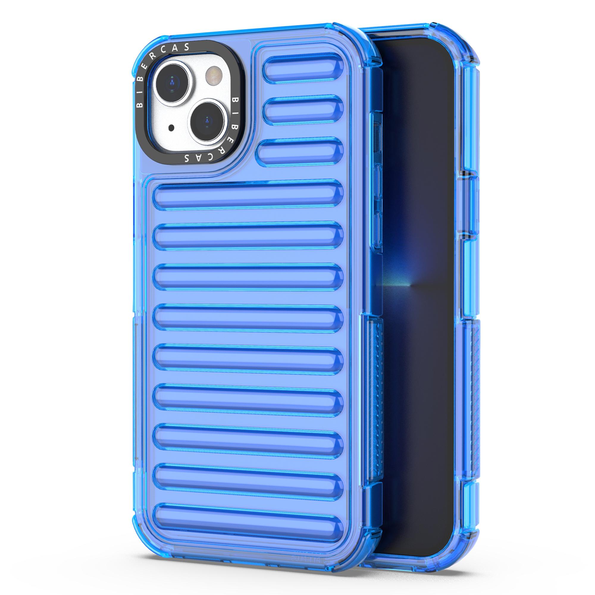 

For iPhone 15 Case Stripe Design Anti-Slip Detachable TPU+PC Phone Cover Blue