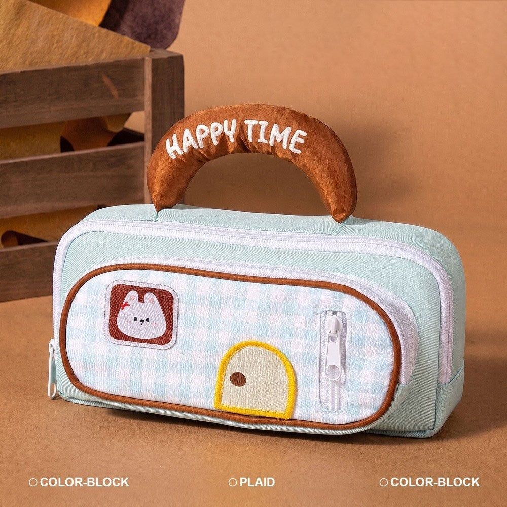 Cartoon Animal Pencil Case Plaid Stationery Bag New Pen Case School