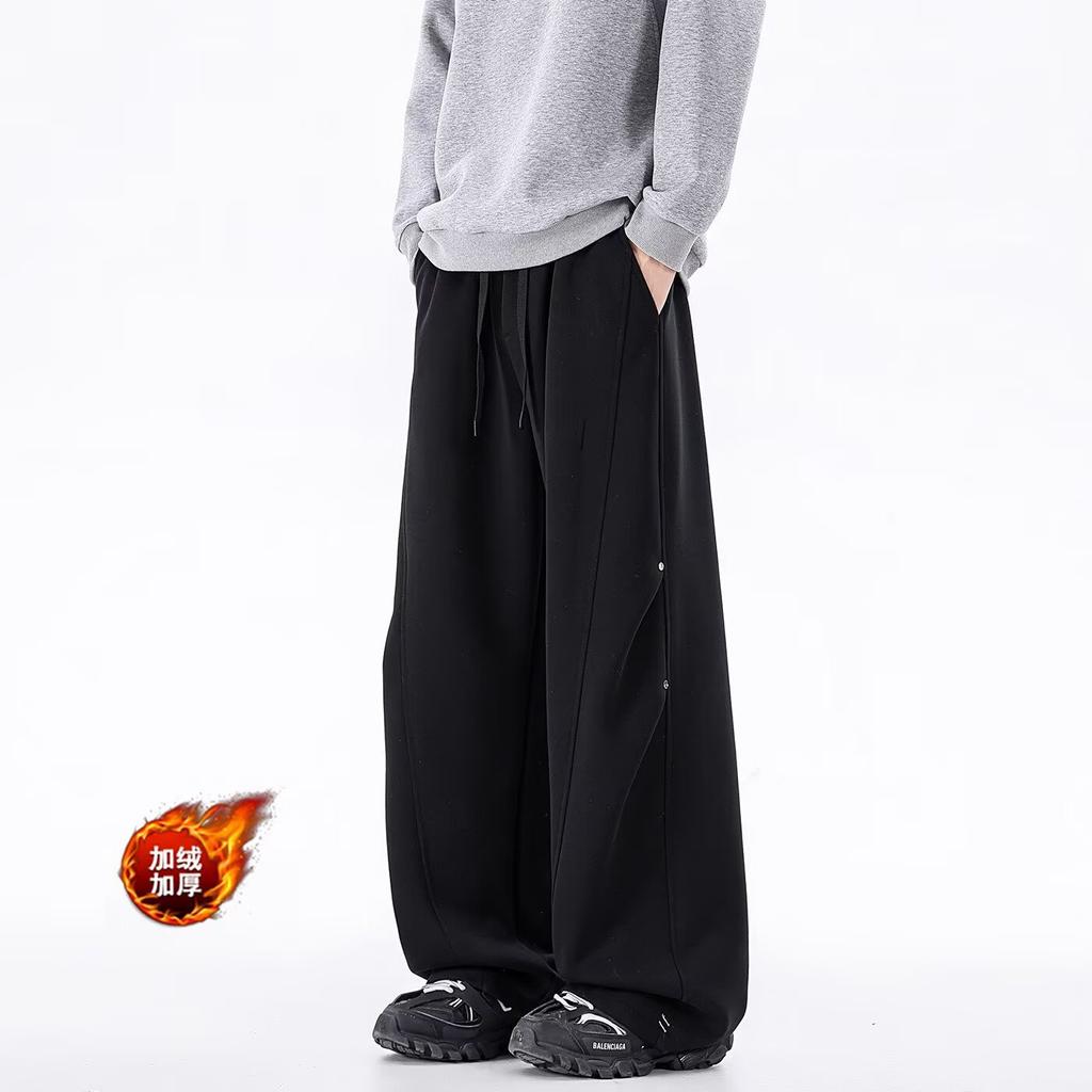 American High Street Wide-leg Casual Pants Men's Autumn and Winter Fleece Trendy Loose Sweatpants Heavy Drape Versatile Straight-leg Pants