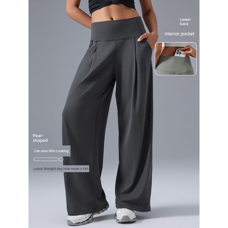 Lu Same Style High Top Sports Yoga Loose Pants Female 2025 Best Selling Back Pocket Quick-Drying Loose Slimming Workout Pants