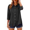 Womens Linen Button Down Shirts Cotton Linen 3/4 Length Sleeve  BlousesCasual Pleated Trendy Tops