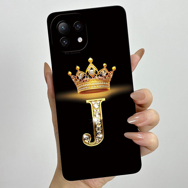 For Xiaomi Mi 11 Lite / 11 Lite 5G / 11 Lite 5G NE Crown Initial Letter Couple Phone Case Soft Silicone TPU Protective Casing