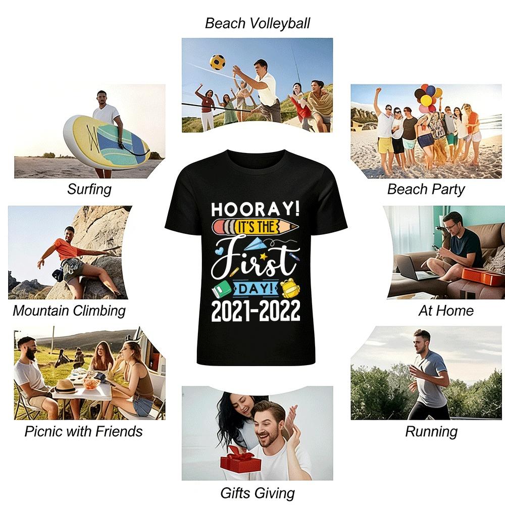 Back To School Themed Print Casual Tee For Adults And Kids Pure Cotton T-shirt