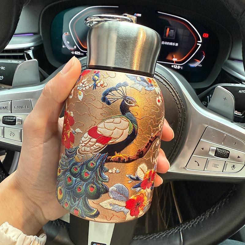 Retro Light Luxury Thermos Cup for Girls, High-end Water Cup, Mini Portable Large Belly Cup, Chinese Style Small Thermos Cup, Te