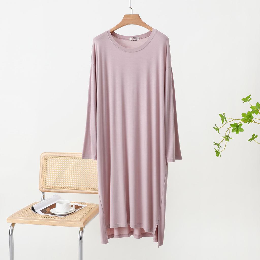 Women's Long Cotton Nightgown, Thin Loose Fit, Long Sleeve, Solid Color, Plus Size, Home & Outdoor Wear