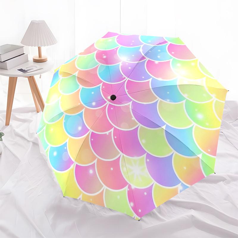 1pc Mermaid Scales Pastel Rainbow Pattern Umbrella with Plastic Handle,Suitable for All Seasons UmbrellaPT592