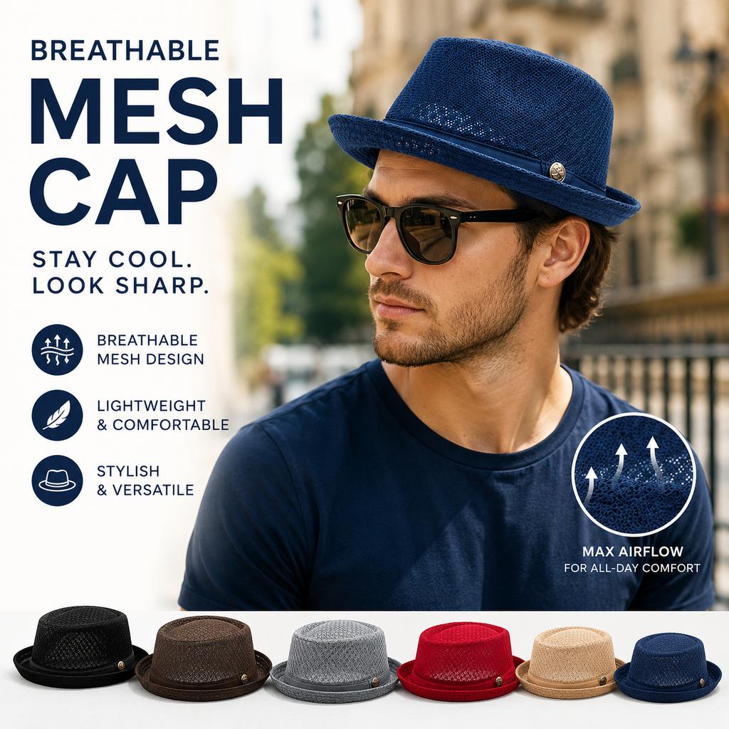 1 Stück Sommer Mesh Sonnenhut Herren Damen Atmungsaktiver Mesh Fedora Hut Jazz Kappe Panama Fedora Hüte Damenmode Herren Accessoires Panama Netzhut
