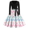 Print Flare Dress For Women Long Sleeve Dress Hollow Party Casual Dresses