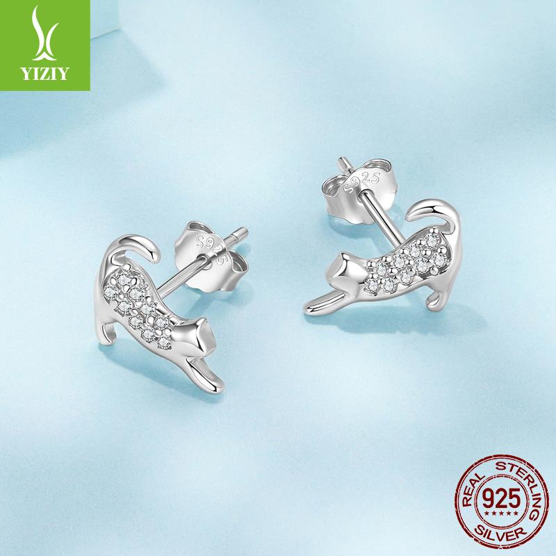 

S925 Sterling Silver Cat Mini Stud Earrings, Playful And Cute Kitten Stud Earrings.