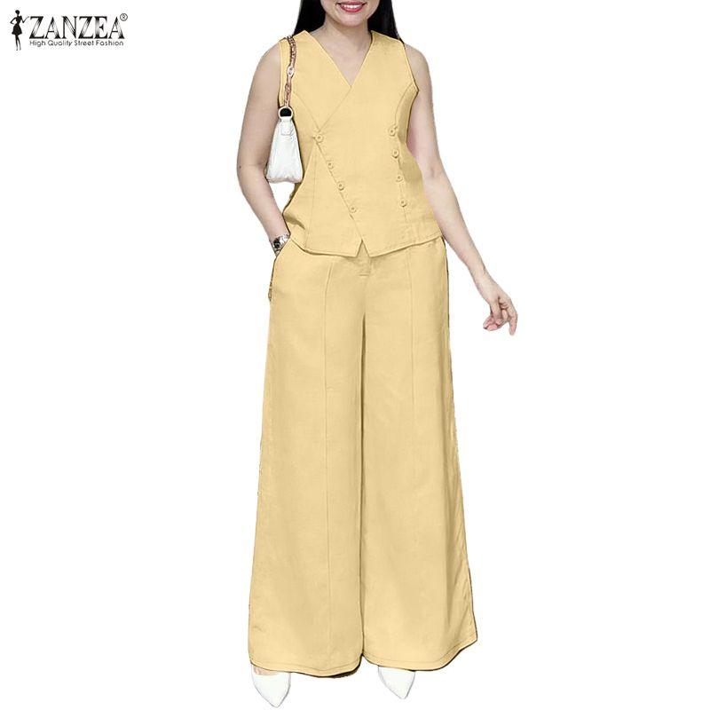 ZANZEA Women Sleeveless Vest Tops and Pants Summer Two Piece Suit Sets