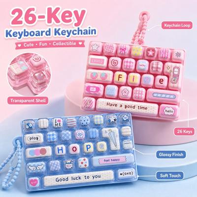 Pressable Keys Stress Relief Decompression Toy 26-key Keyboard Toy Press Button Toy  Bag Pendant
