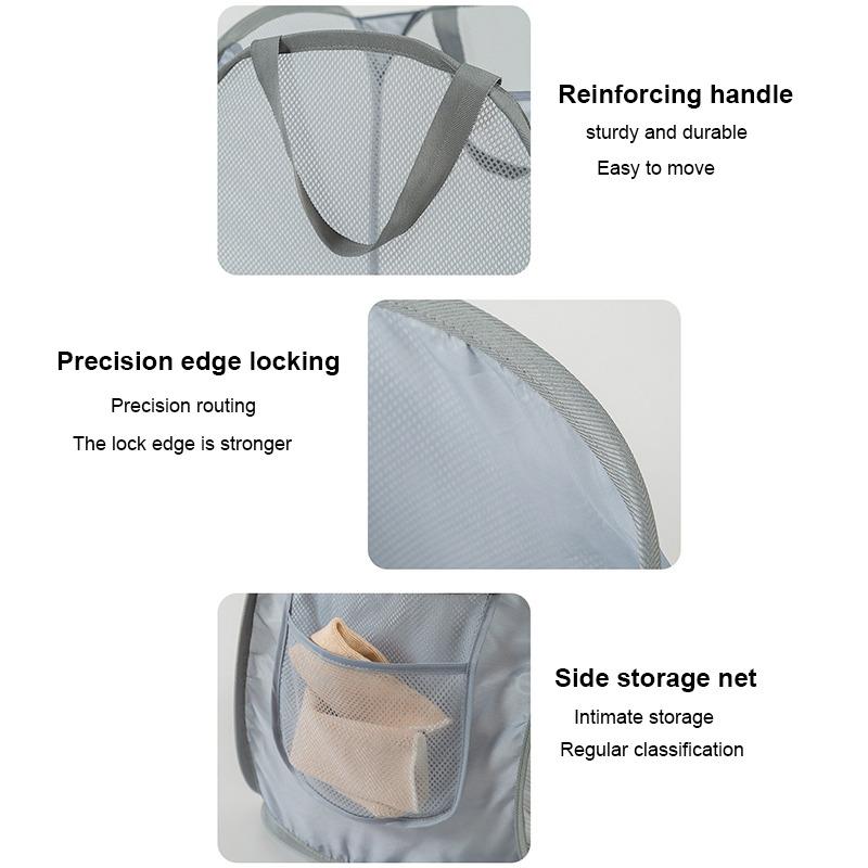 Mesh Pop Up Laundry Hamper Laundry Basket Side Pocket Collapsible Laundry Basket