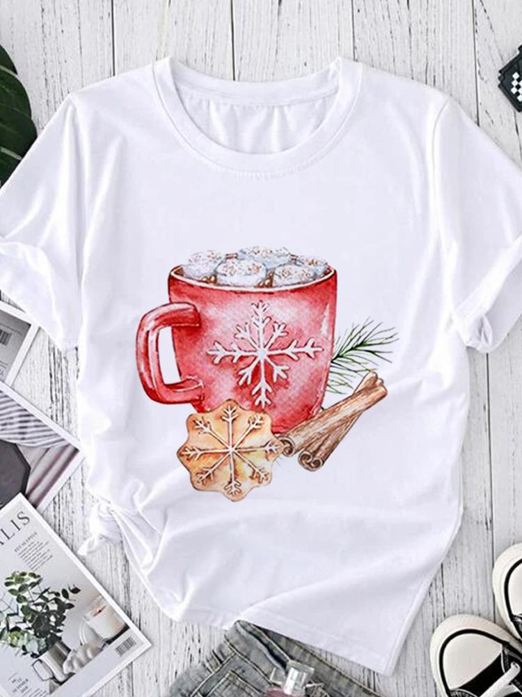 Women Tees Graphic Cartoon Christmas Print Wear Vacation Tops Tees Ladies Short Sleeve 90S Summer Fashion Trend Tshirt T-Shirt