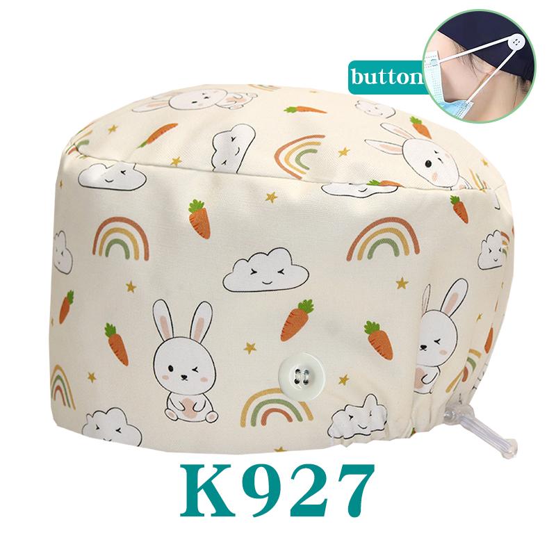 Cartoon Printed Nursing Caps Men Women Medical Hats Adjustable Long Hair Pet Dental Clinic Doctors Scrub Hat