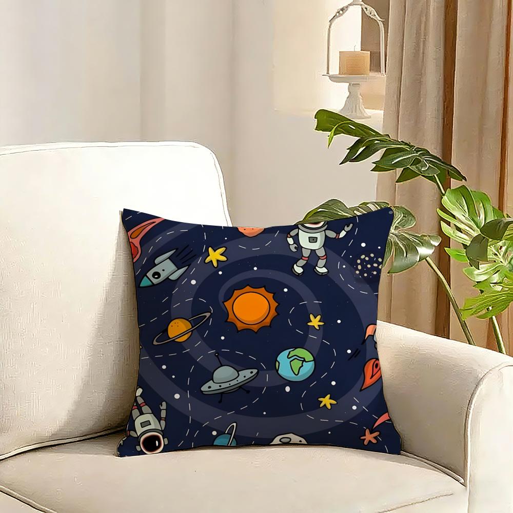 outer space spaceship astronaut rocket Cushion Cover Reversible Plush Pillow Cover Soft Fluffy  Home Decor for Sofa Bedroom
