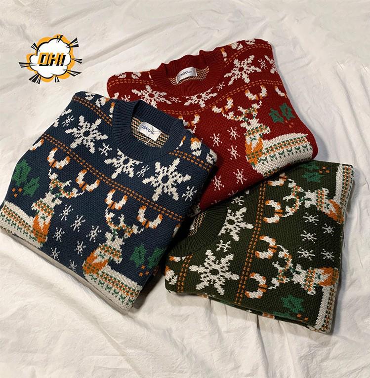 Men's Winter Hong Kong Style Loose Fit Christmas Sweater - Casual Pullover for Couples