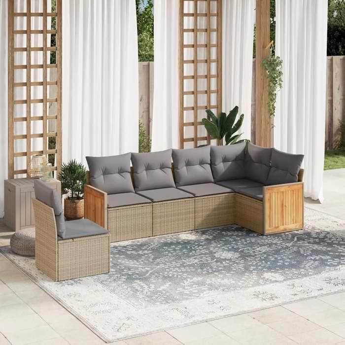 VidaXL Salon de Jardin avec Coussins 6 pcs, Canapés de Patio, Ensemble de Meubles, Mobilier de Terrasse Extérieur, Beige 3260099