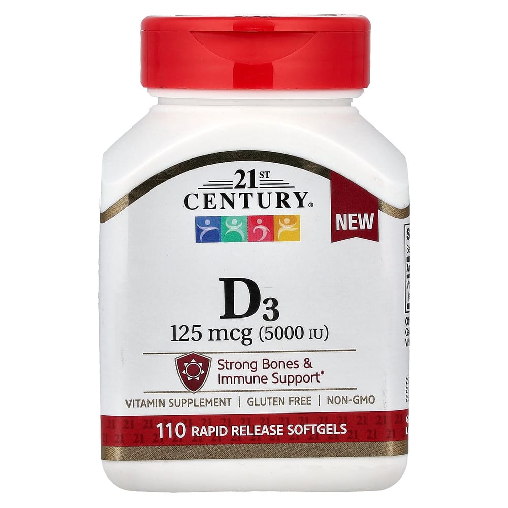 21st Century Sentry Vitamin D3 125mcg (5000IU) Rapid Release Softgels, 110 Count