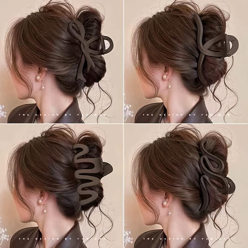 Four-Piece Mixed Style Large Brown Plastic Hair Claw Clips, Women s Back of Head Updo Shark Clips, Bohemian Elegant Fashion Hair Clips Four Piece Set