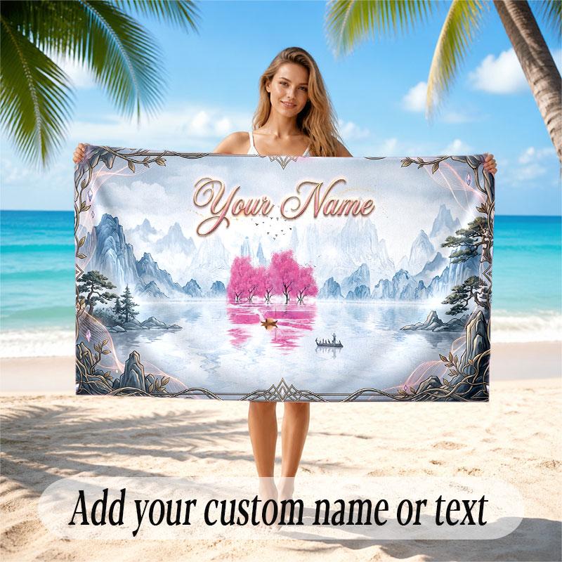 Nature Library Travel Theme Soft Beach Towel Personalized Custom Name Text Towel Portable for Beach Pool Travel