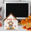 Scarecrows Fall Decor, Pumpkin Scarecrow Happy Fall House Shaped Wood Block Sign, Autumn Farmhouse Home Decor for Desk Table Shelf