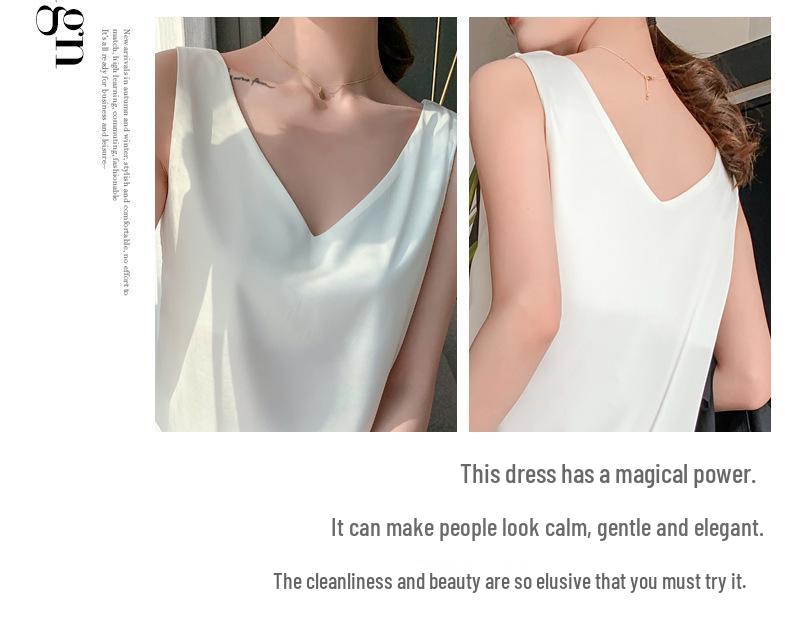 Women's Silk Satin V-neck Acetate Camisole: Ideal Inner Base Layer for Suits, Spring/Summer, Black & White