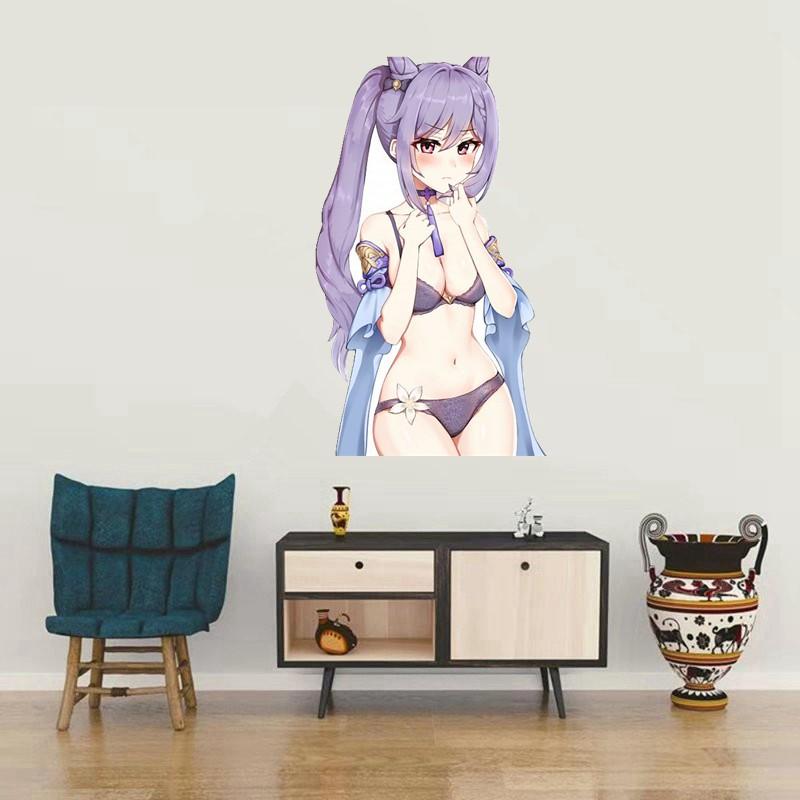 Tri Koshki KCS280 Anime Girl Keqing Genshin Impact Car Sticker PVC Decals Sticker On Car Bumper Laptop Luggage Motorcycle