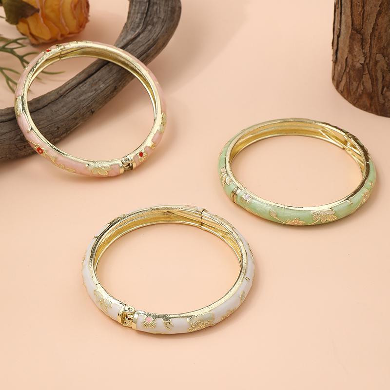3 Pezzi Bracciale Vintage Boemo in Cloisonné per Donna Fiore Piccolo Smalto Placcato Oro Gioielli di Lusso Regali