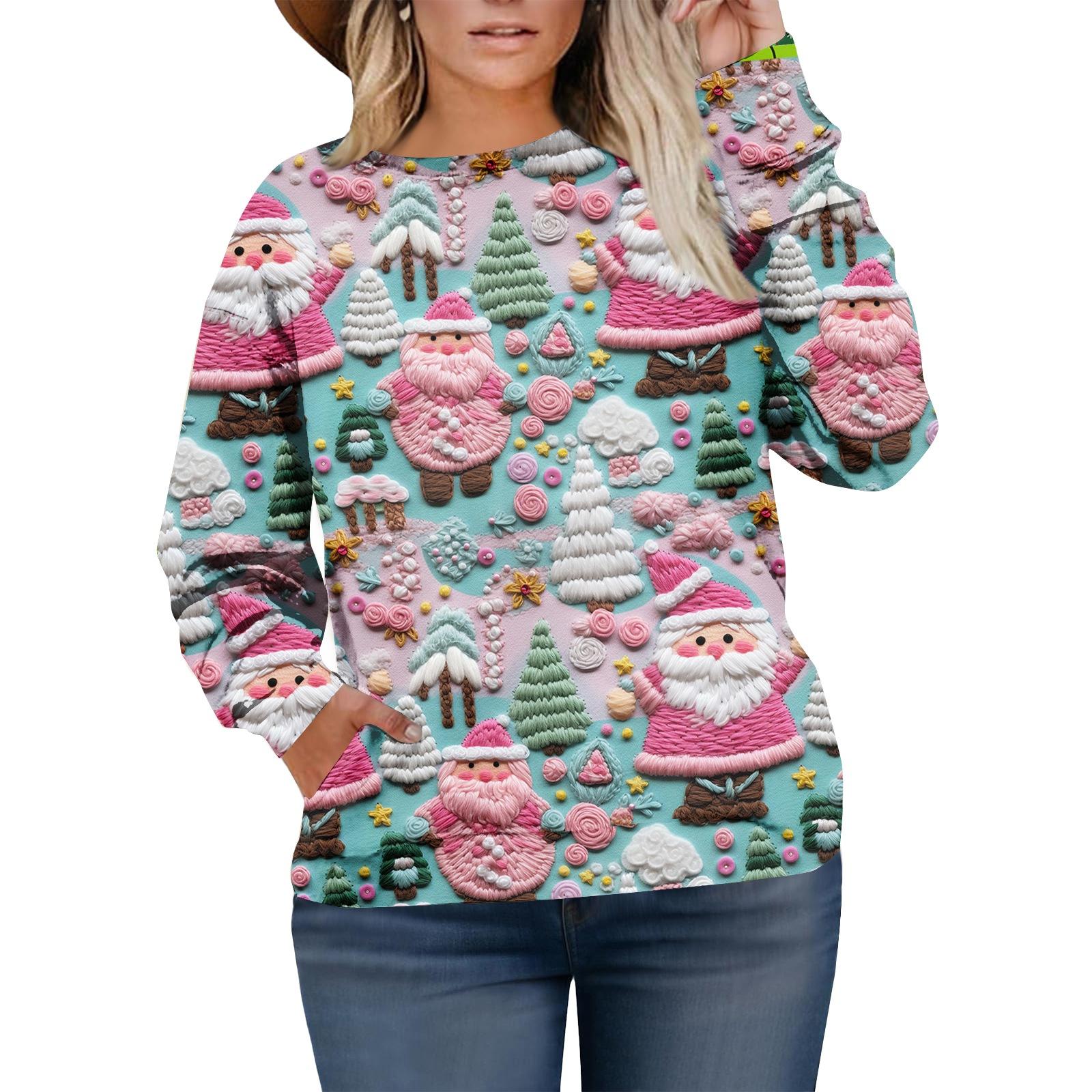 

Рождественские толстовки для женщин свитер милая рубашка осенний пуловер топ XXL