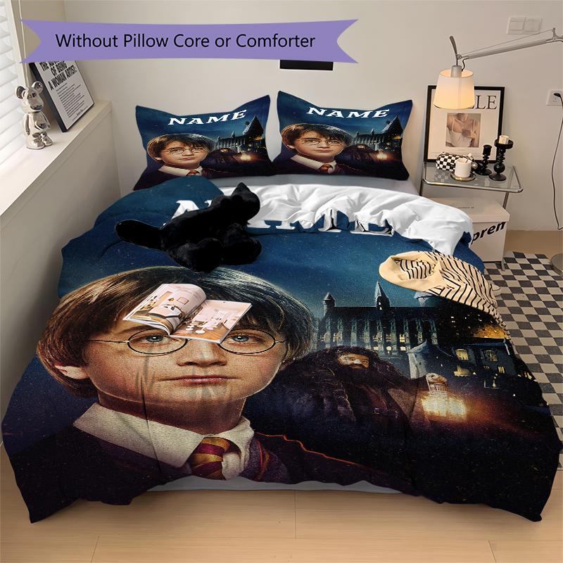 Custom Name Cartoon Harryl Bedding 3 Piece Set HD Print Duvet Cover Pillowcases for Teens Adult Bedroom Decoration