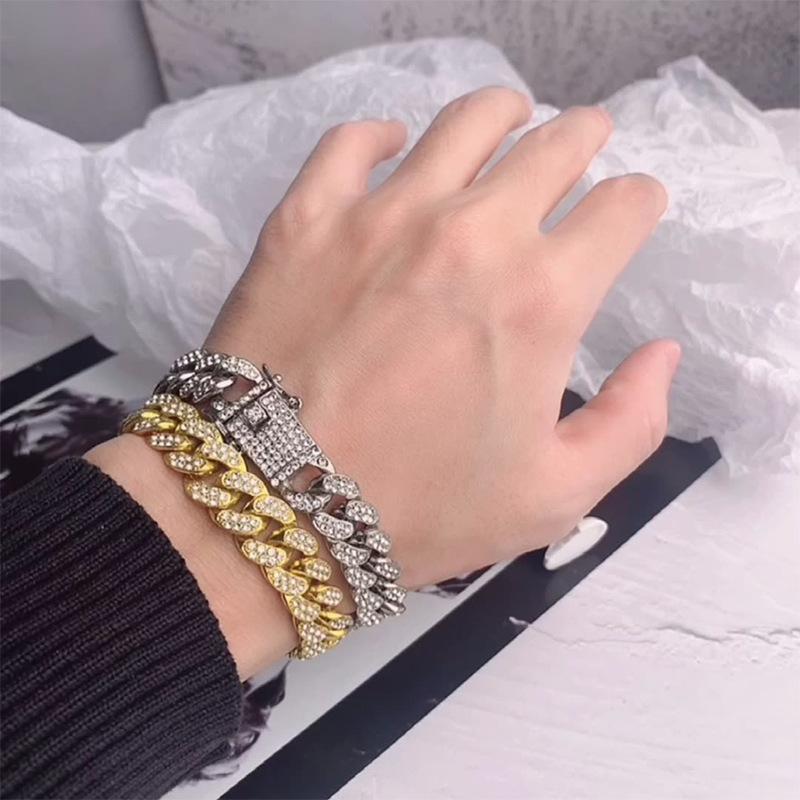 Cuban Bracelet, Hip-hop Street Couple Bracelet, Three-dimensional Micro Inlaid Hand Accessory