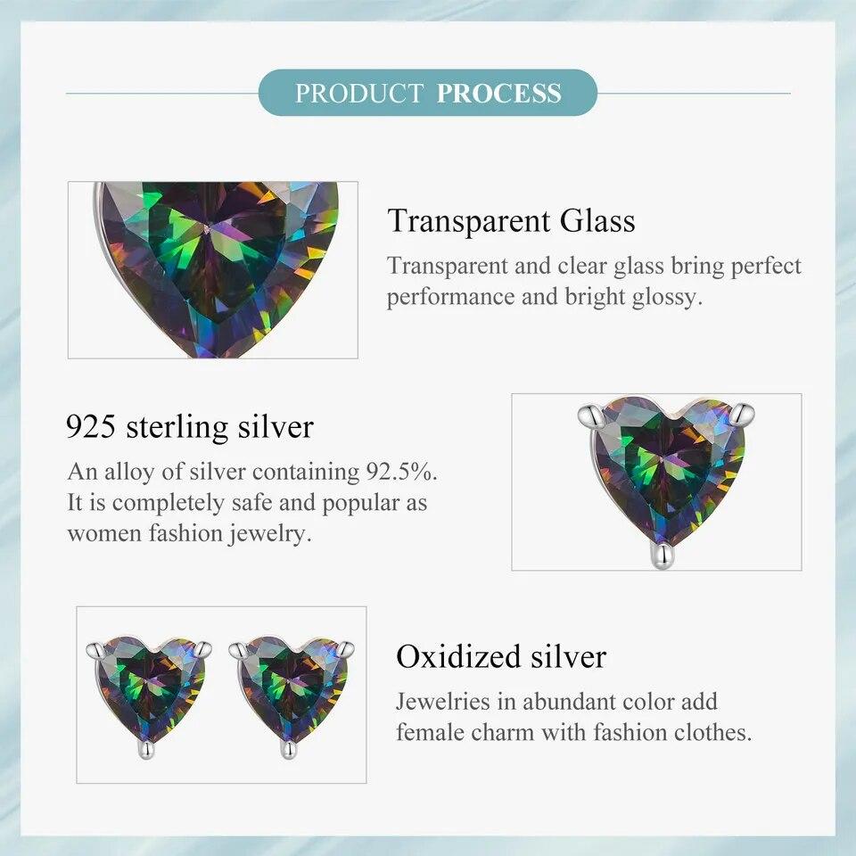 WOSTU 925 Sterling Silver 7MM Heart Stud Earrings Women Rainbow Mystic Topaz Wedding Earring Party Jewelry Gift For Mom Daugther