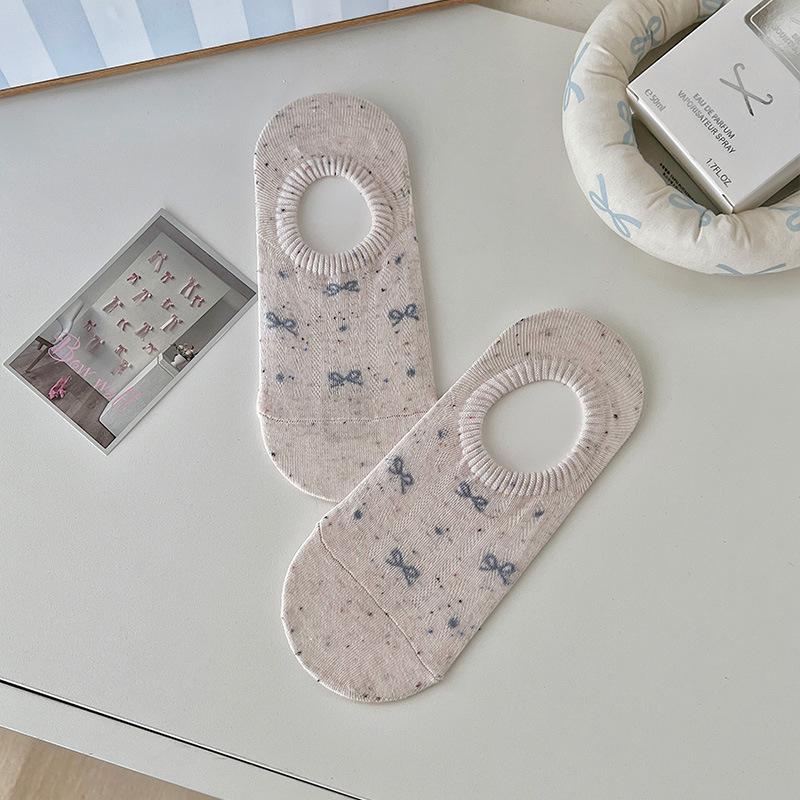 Thin Mesh Breathable Boat Socks, Silicone Anti-slip and Non-falling Heel Cotton Socks, Bow Bow Shallow Mouth Invisible Socks