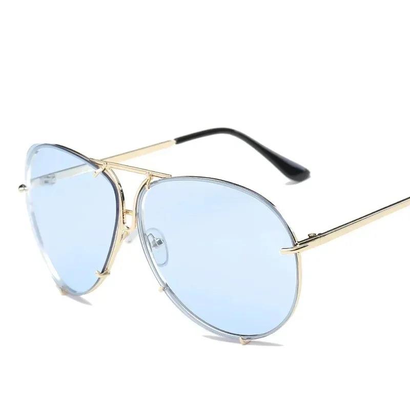 Vintage Rimless Alloy Aviation Pilot Sunglasses for Men Women Brand Gradient Sun Glasses Female Metal Oval Shades Black Brown