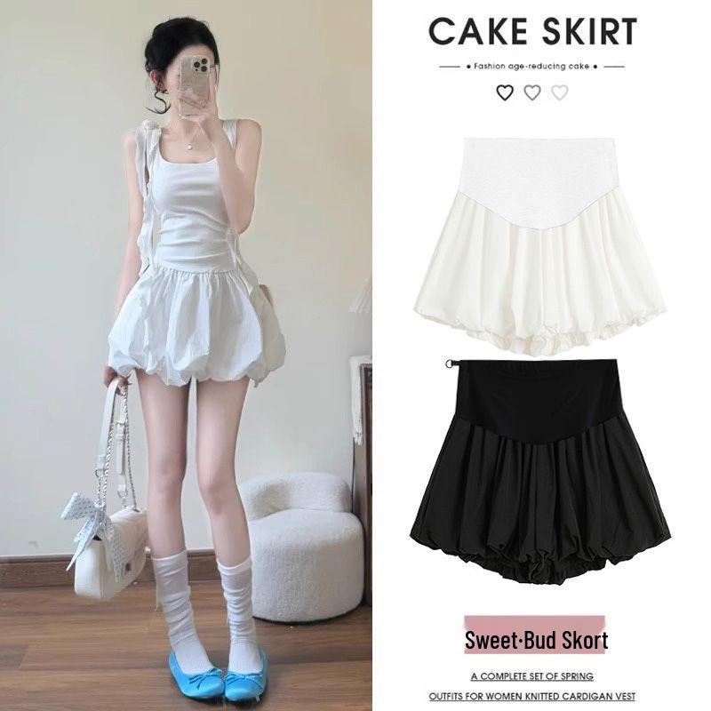 White Bud-Shaped Maternity Culottes: A-Line, Loose, Casual, Wide-Leg Petite Shorts in Black for Summer. XXXL