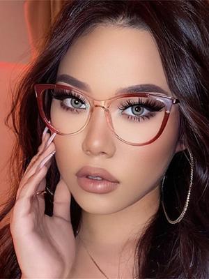 Montura de Gafas Ojo de Gato de Metal Mujer Moda Marca Diseñador Nueva Tendencia Cateye Gafas para Ordenador Montura Color Degradado Gafas