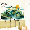 Indoor Outdoor Window Film 2Pcs Watercolor Mountain Wall Sticker, Peel And Stick Landscape Decal, PVC Waterproof Scenery Fresh Style Home Decoration