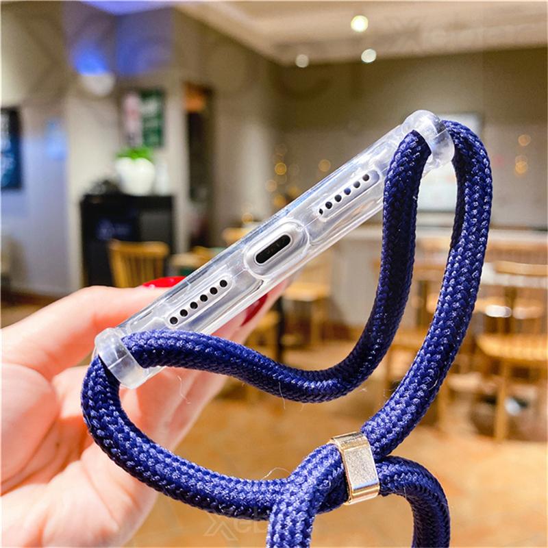 Lanyard Strap Crossbody Cord Rope Clear Case For 17 16 15 14 13 Pro Max 12 11 XR Mini 7 8 Plus Shockproof Acrylic Cover