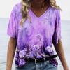 Summer Flower T-shirt Flower 3D Printed Women's V-neck Short Sleeve