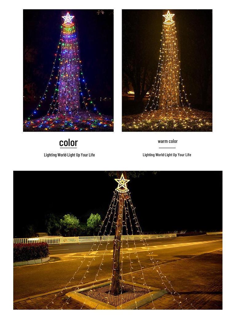 LED Five-Pointed Star Christmas Tree Outdoor Waterfall Lights - Flowing Water Hanging Gardens & Courtyards Decor