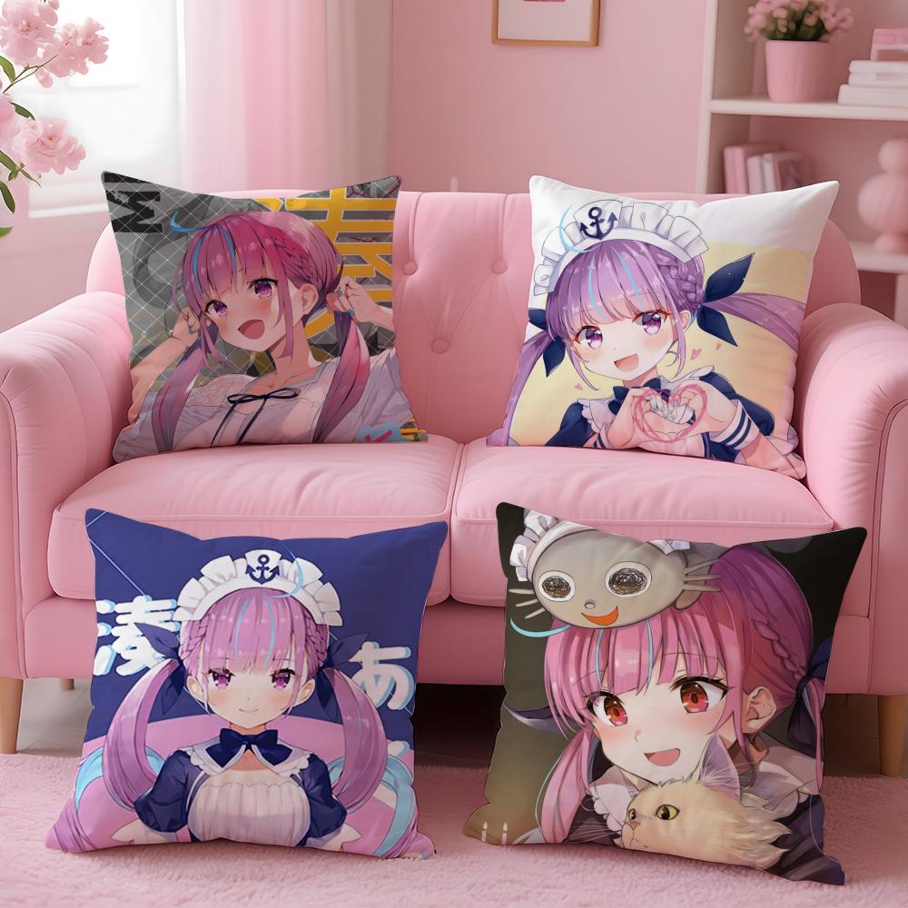 H-Hololive M-Minato Aqua Cushion Cover Short Plush Double-Sided Printing Home Machine Washable In Warm Winter Pillow Case