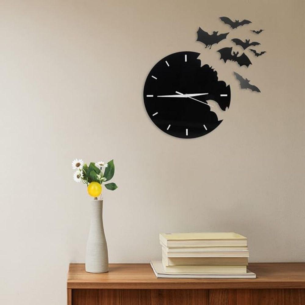 Bat Shaped Wall Hanging Clock Household Halloween Decortions Decorative Clock Kids Bedroom