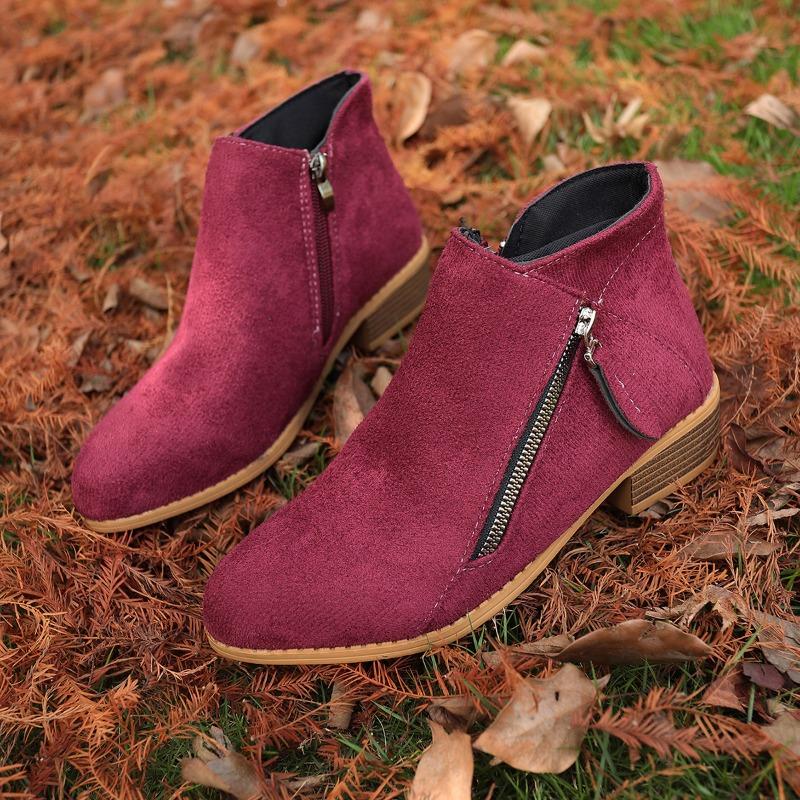 Neue Zehenfreie Stiefeletten, Spitz, Dickabsatz, Seitlicher Reißverschluss, Übergröße, Dr. Martens Stiefel für Damen