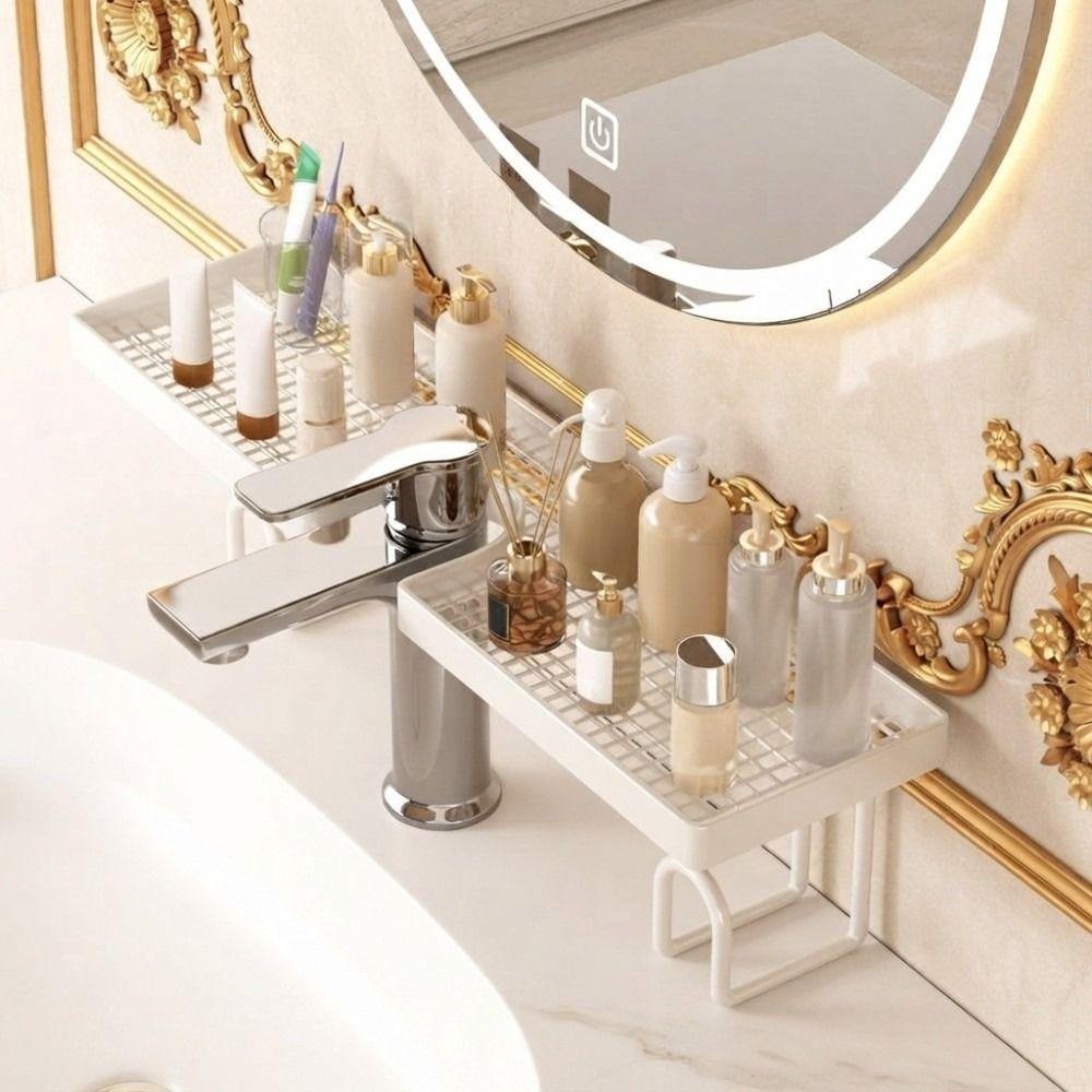 Rustproof Bathroom Storage Rack No-Drill Faucet Drain Organizer Sink Drying Rack Washstand