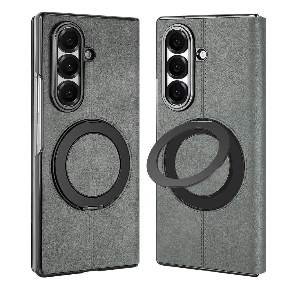 Faux Leather Flip Full Cover Phone Case For Galaxy Z Fold 8 Ultra 7 6 With Rotatable Ring Kickstand Holder, Wireless Charging