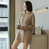 Women's Hooded Mid-Length Wool Sweater Dress, Loose-Fitting Knitted Outerwear, Solid Color, Long-Sleeved