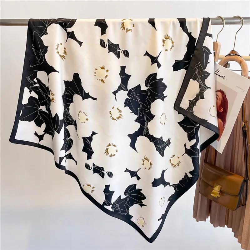 90*90cm Silk Scarf Women Popular Print Foulard Satin Square Head Hijab  Luxury Brand Shawl Bandanna Female Muffler Chiffen Wrap