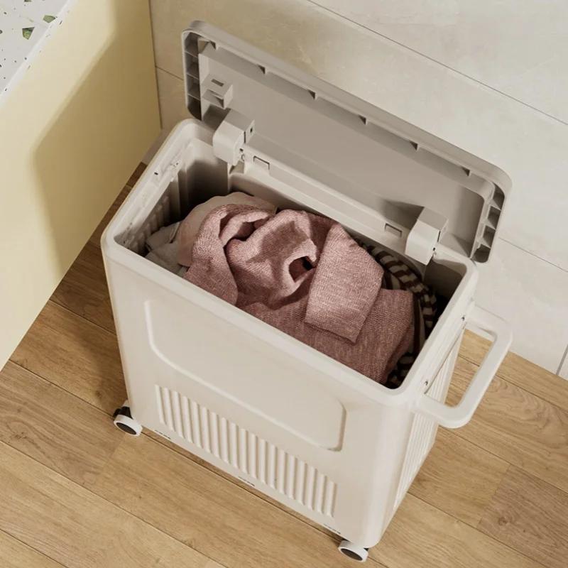 Coș de rufe pliabil de uz casnic cu roți, simplu și modern, de capacitate mare, curea rezistentă la praf, coș de depozitare cu cusături înguste