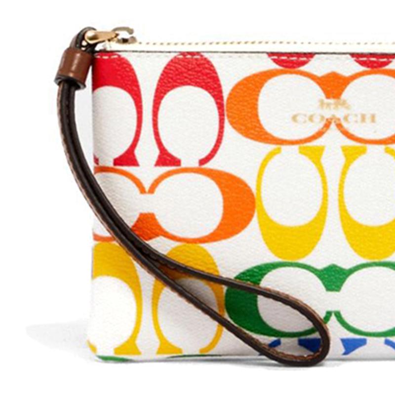 COACH Corner Zip 16 Rainbow Presbyopia Corner Zipper Canvas Leather Clutch Small Women's Color
