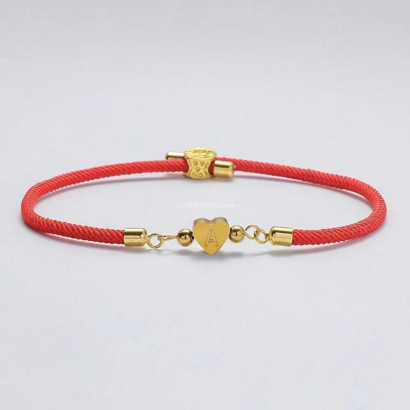 Bracciale Classico con Iniziale a Cuore A-Z, Semplice Braccialetto Regolabile con Corda Colorata per Regali di Gioielli da Donna
